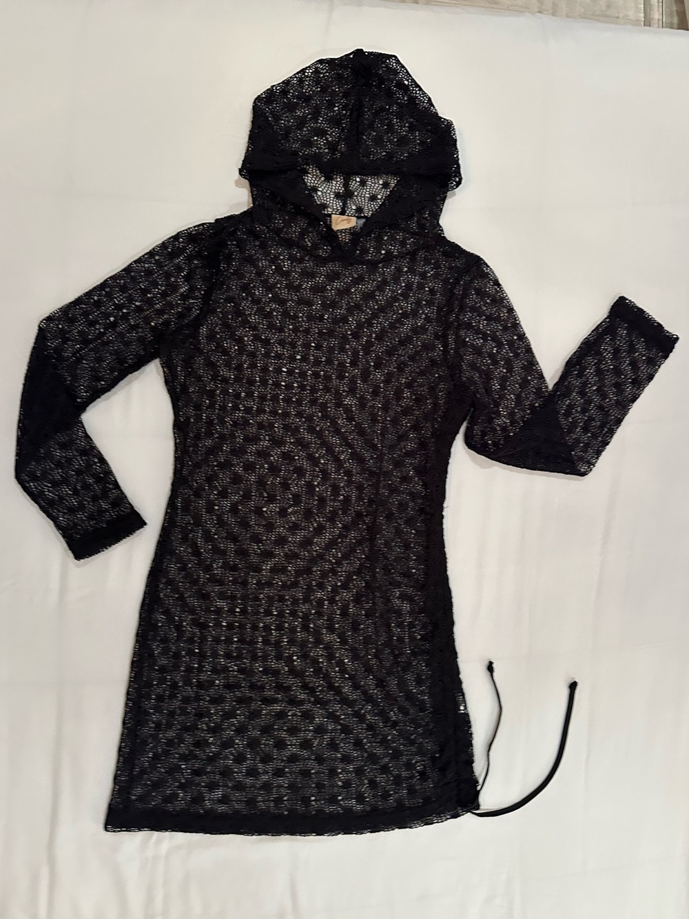 Black Lace Hooded Cover-Up Dress